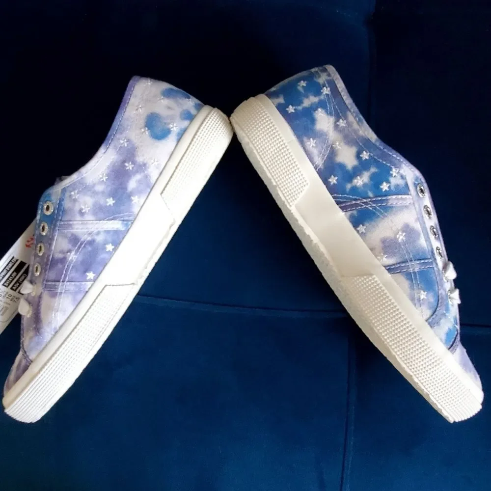 Superga White Embroidery Stars Blue Tie-dye Sneakers Size 10